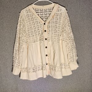Cream Lace Button-Up Women's Top